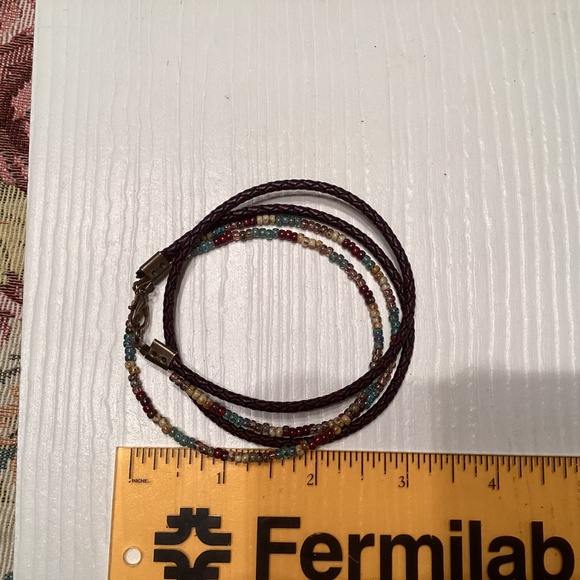 Boho Brown Braided Leather Beaded Wrap Bracelet w/ Brass Clasp - Picture 3 of 6